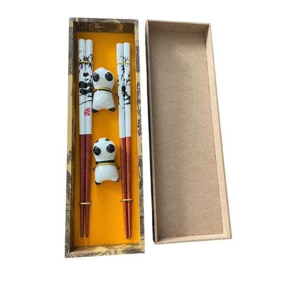 Authentic Chinese Wooden Chopsticks Set with Panda Holders  New in box - Picture 4 of 10